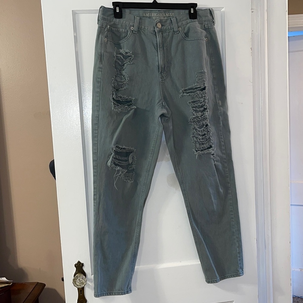Teal Ripped Mom Jeans